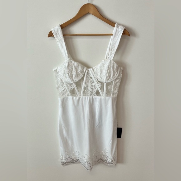 Lulus Medium Coveted Delight White Sequin Mesh Embroidered Bustier Mini Dress - Picture 7 of 12